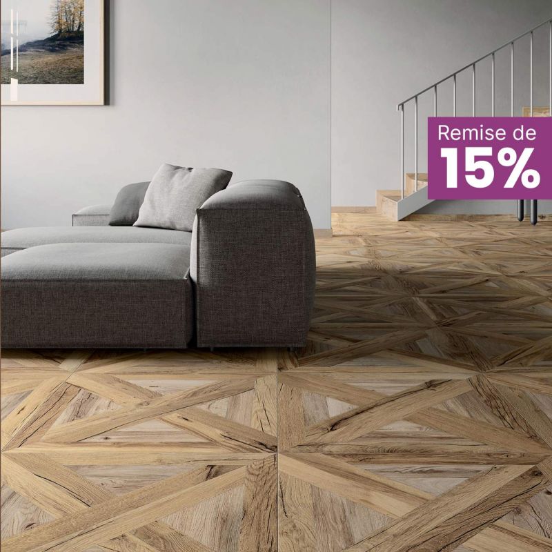 Remise promotionnelle de 15% sur le carrelage au sol de la collection Orchidée wood