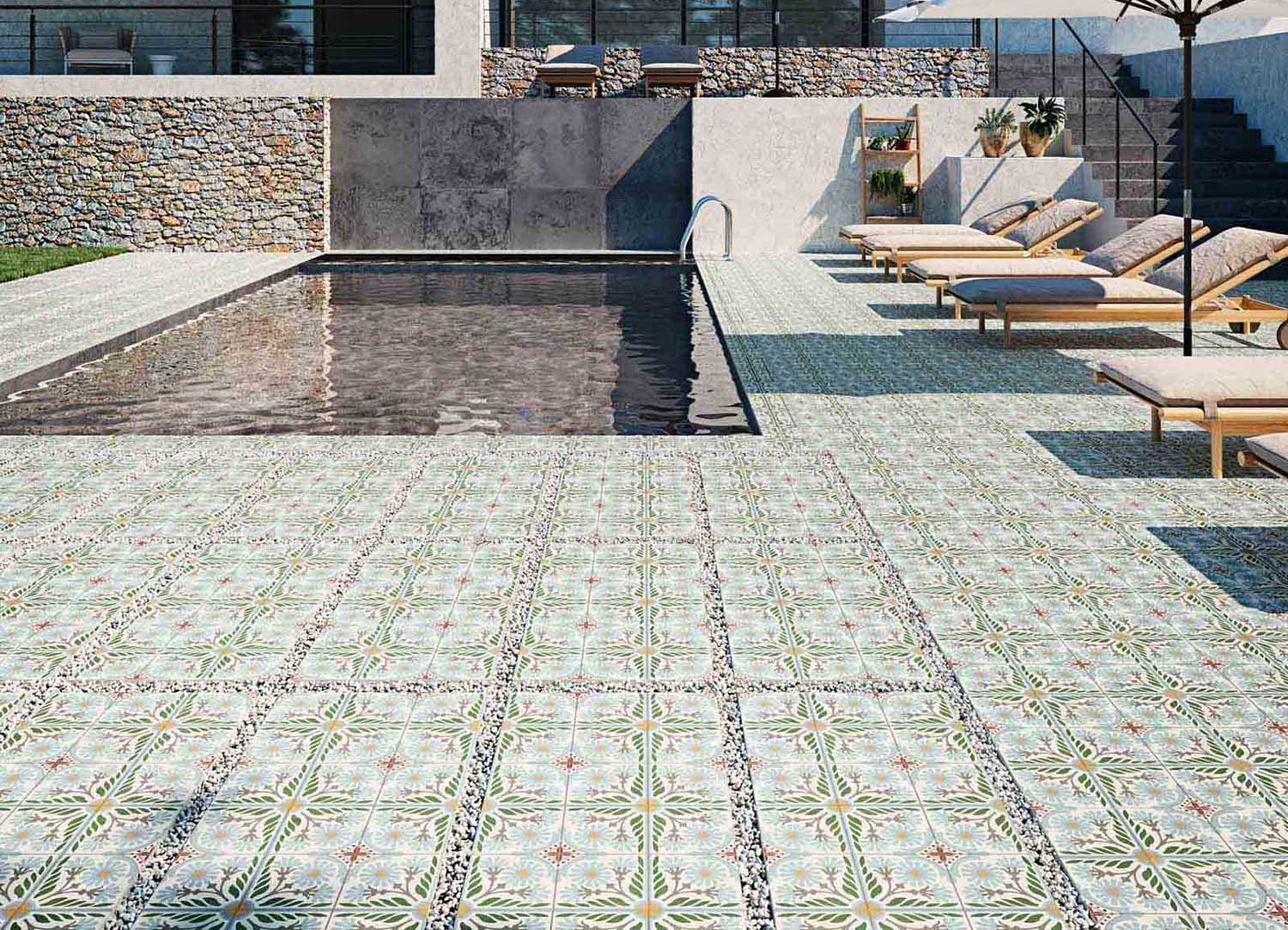 Carrelage à motifs pour plage de piscine