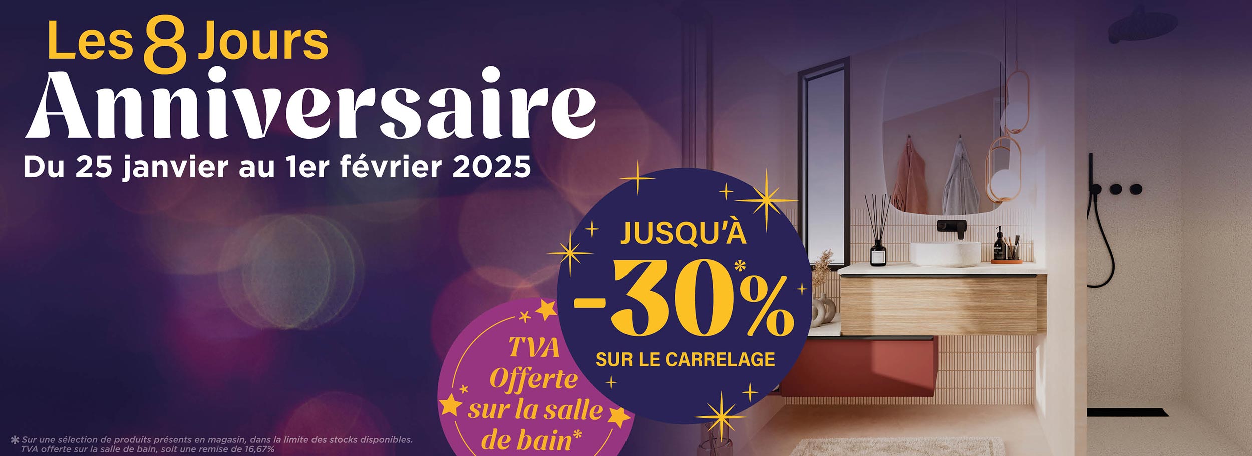 Promotions exclusives sur le carrelage, la salle de bain et la buanderie pour bien commencer l'année.