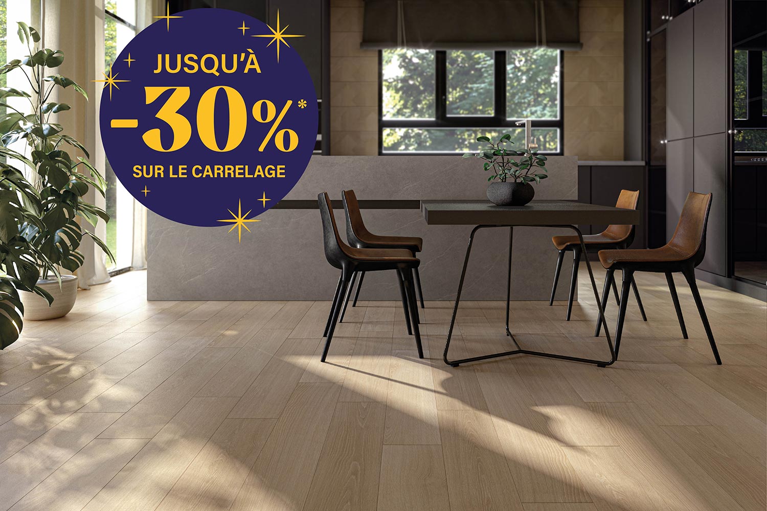 Cuisine moderne avec une offre exceptionnelle : -30% sur le carrelage pendant les 8 jours anniversaire.