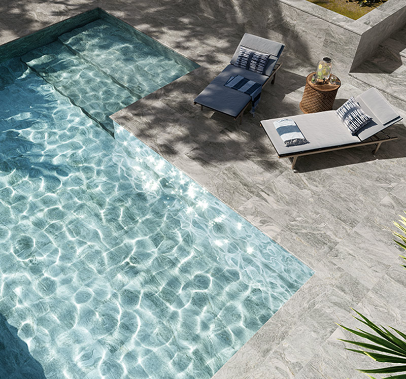 carrelage piscine effet béton gris