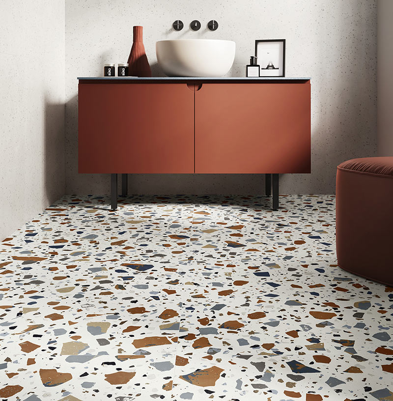 carrelage effet terrazzo Drosophile pour le sol de la salle de bain