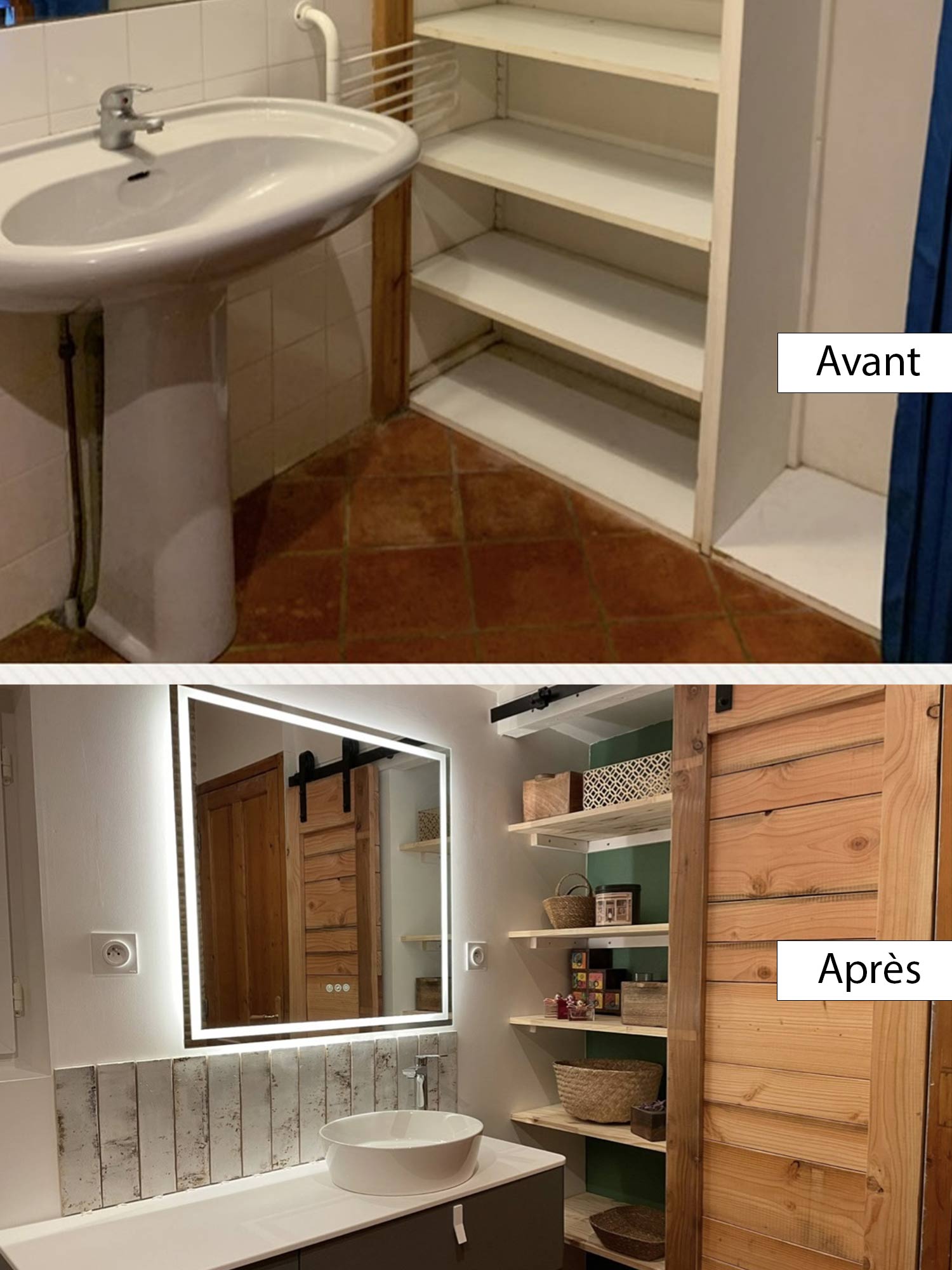 Carrelage avant et après rénovation d'une salle de bain par Decomat Bergerac