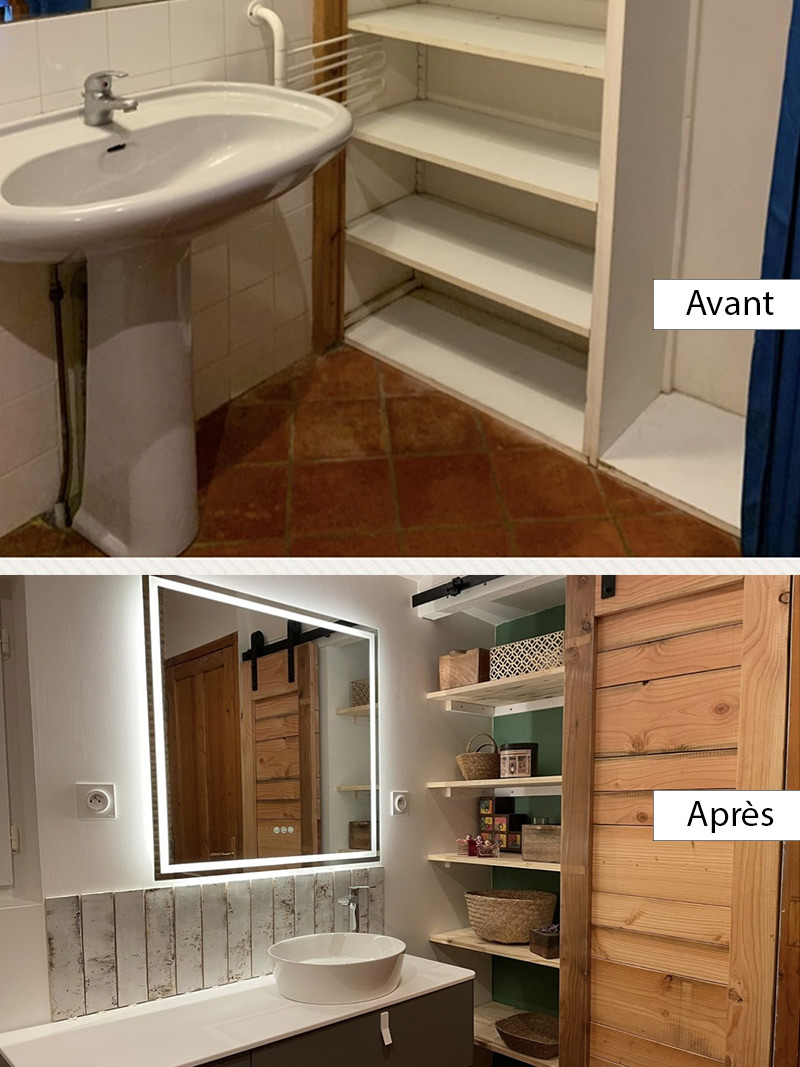 Carrelage avant et après rénovation d'une salle de bain par Decomat Bergerac