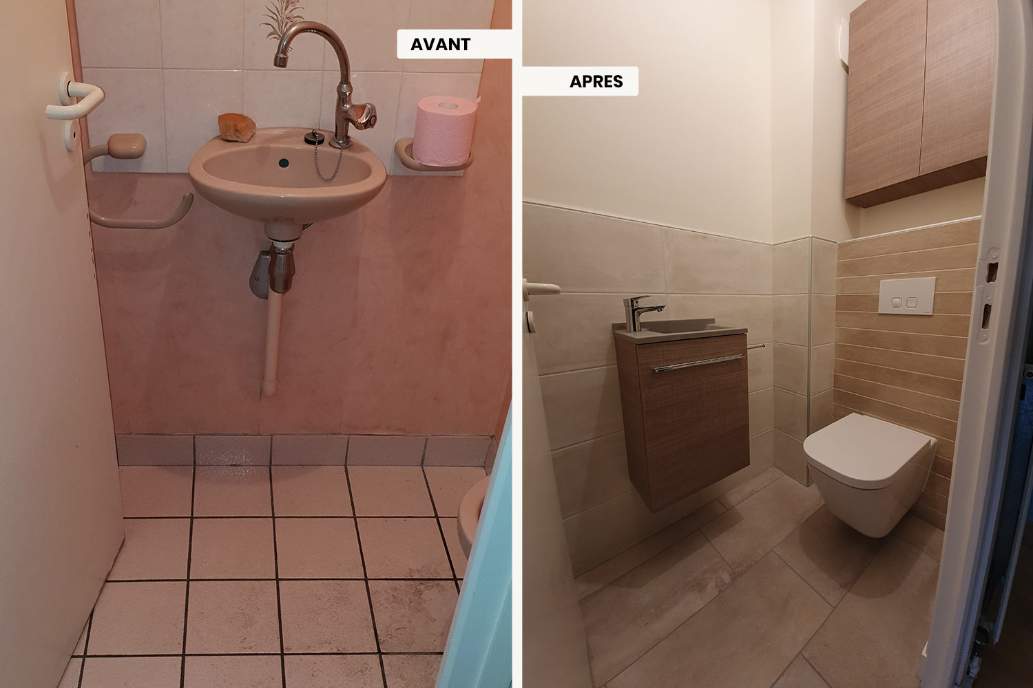 Les toilettes d'un appartement transformé après rénovation par Espace Carrelage Puy-en-Velay