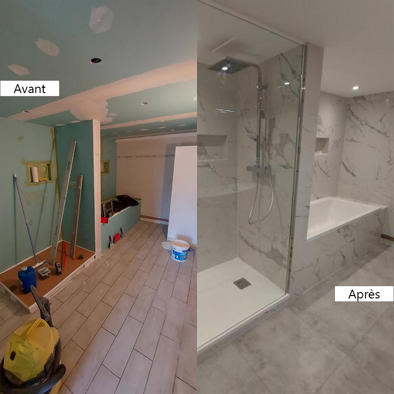 Avant et après rénovation d'une salle de bain par Esprit Carrelage Arras à Sainte Catherine